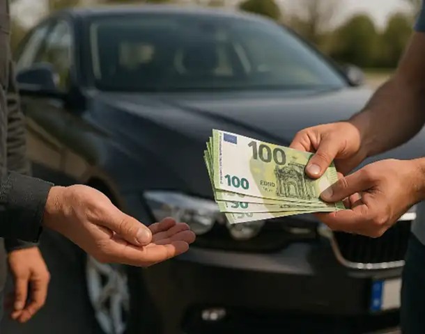 Eine Barkauf-Transaktion beim Autoankauf in Moers zeigt den erfolgreichen Verkauf eines Fahrzeugs.